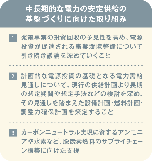 中長期的な電力の安定供給の基盤づくりに向けた取り組み