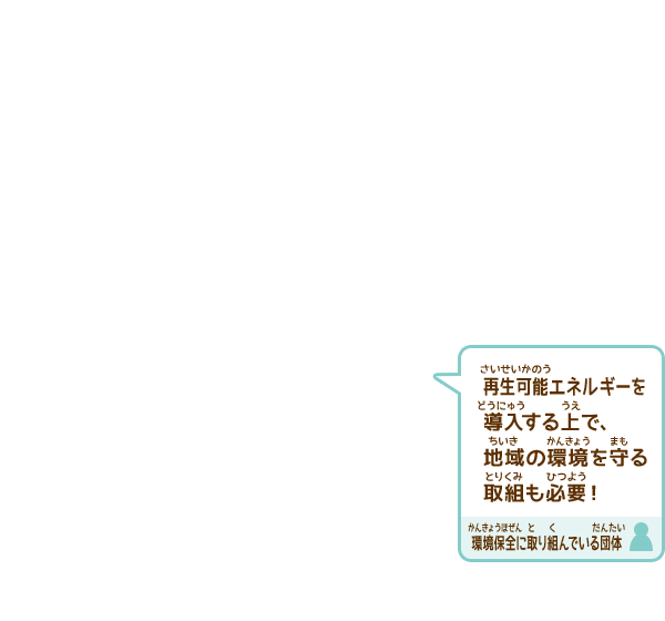 再生可能エネルギーを導入する上で、地域の環境を守るための取組が必要！（環境保全に取り組んでいる団体）