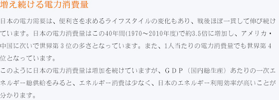 増え続ける電力消費量