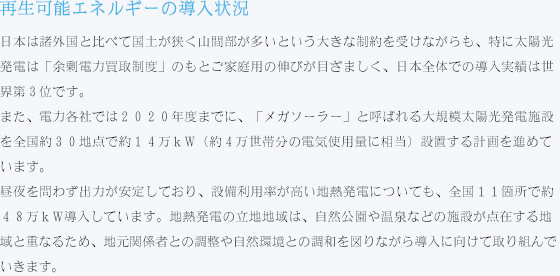 再生可能エネルギーの導入状況