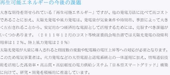 再生可能エネルギーの今後の課題